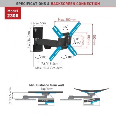 BARKAN 2300.B 26"-39" LED TV, 3 lankstų, sieninis, juodas 2