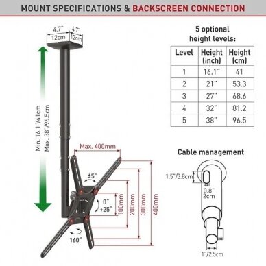 BARKAN 3500B.B 29"-65" LED TV, 3 lankstų, lubinis, juodas 3