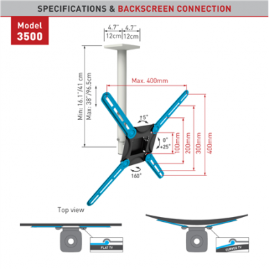 BARKAN 3500.W 29"-65" LED TV, 3 lankstų, lubinis, baltas 5