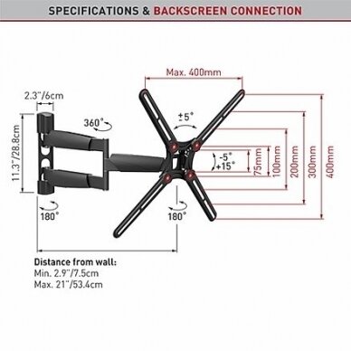 BARKAN BM343LP 13"-65" lygiam/lenktam TV, 4 lankstų, sieninis, prailgintas 2