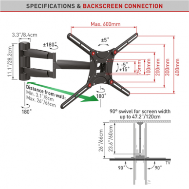 BARKAN BM443LP 13"-75" TV, 4 lankstų, prailgintas, sieninis, juodas 2