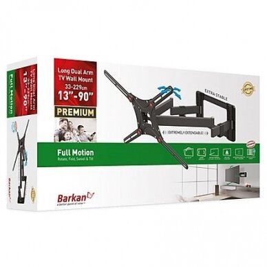 BARKAN BM464L 13"-90" lygiam/lenktam TV, 4 lankstų, sieninis, prailgintas 5