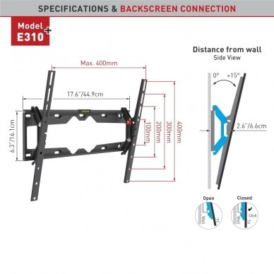 BARKAN CM310+.B 29"-65" LED TV, pakreipiamas, sieninis + Ekrano valiklis 2