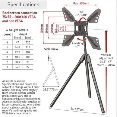 BARKAN DTP410 13"-83" TV, pakreipiamas, trikojis 2