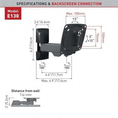 BARKAN E130.B 13"-29" TV 3 lankstų, sieninis, juodas 2