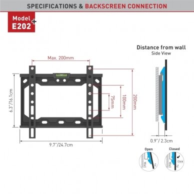 BARKAN E202+.B 19"-39" plokšičam TV, fiksuotas, sieninis, juodas 2