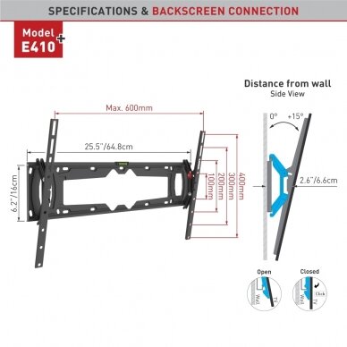 BARKAN E410+.B 32"-90" lenktam TV, pakreipiamas, sieninis, juodas 2